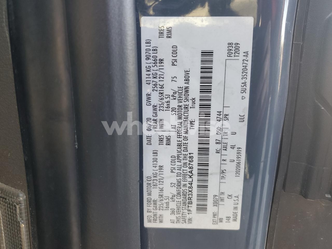 Photo 13 of 2020 FORD TRANSIT T-250 (VIN 1FTBR3X84LKA87681)