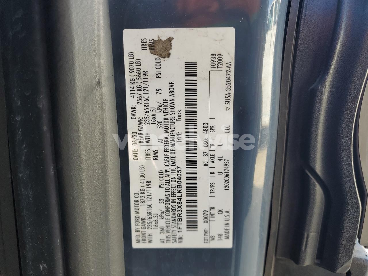 Photo 13 of 2020 FORD TRANSIT T-250 (VIN 1FTBR3X84LKB04057)