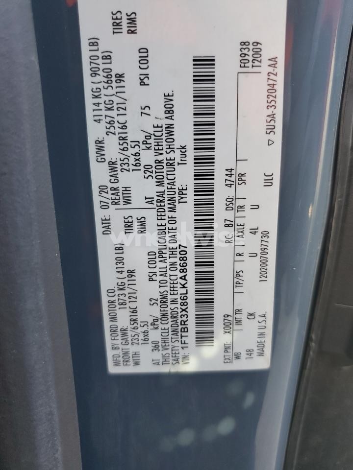 Photo 13 of 2020 FORD TRANSIT T-250 (VIN 1FTBR3X86LKA86807)