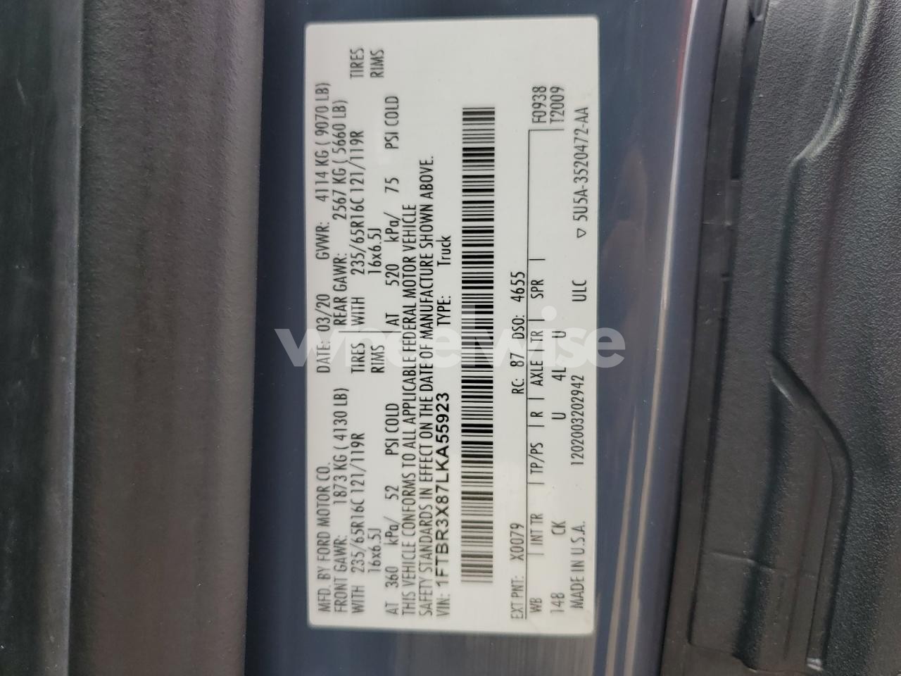 Photo 13 of 2020 FORD TRANSIT T-250 (VIN 1FTBR3X87LKA55923)