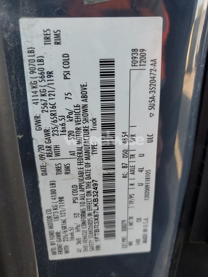 Photo 10 of 2020 FORD TRANSIT T-250 (VIN 1FTBR3X87LKB32497)