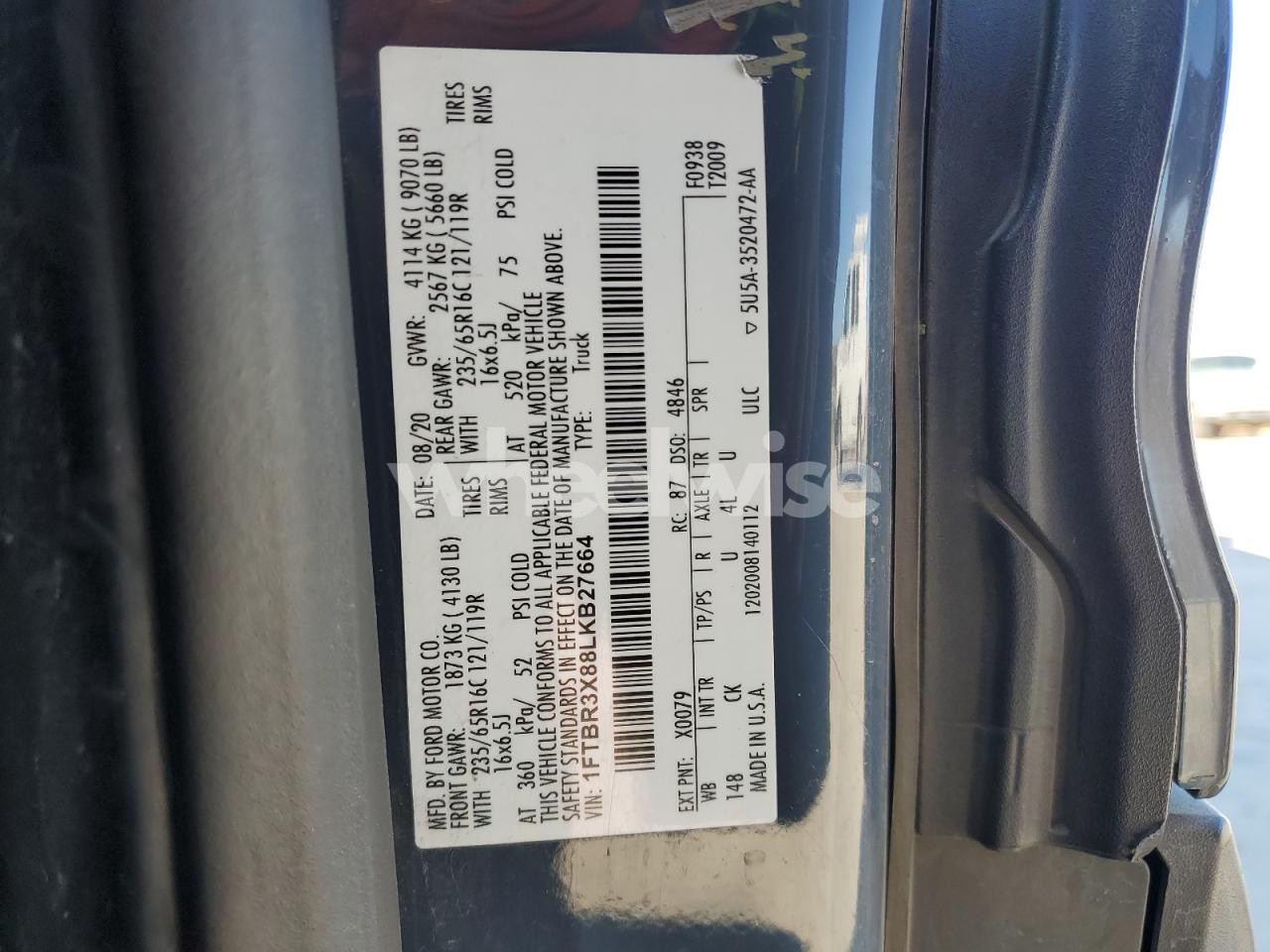 Photo 13 of 2020 FORD TRANSIT T-250 (VIN 1FTBR3X88LKB27664)