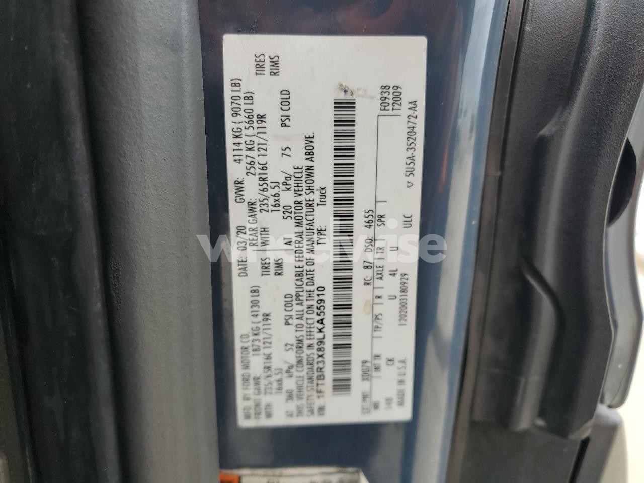 Photo 13 of 2020 FORD TRANSIT T-250 (VIN 1FTBR3X89LKA55910)