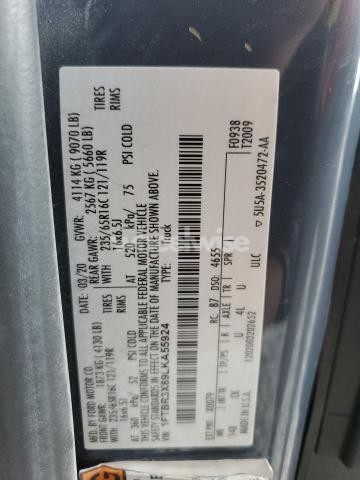 2020 FORD TRANSIT T-250 (VIN 1FTBR3X89LKA55924) main photo