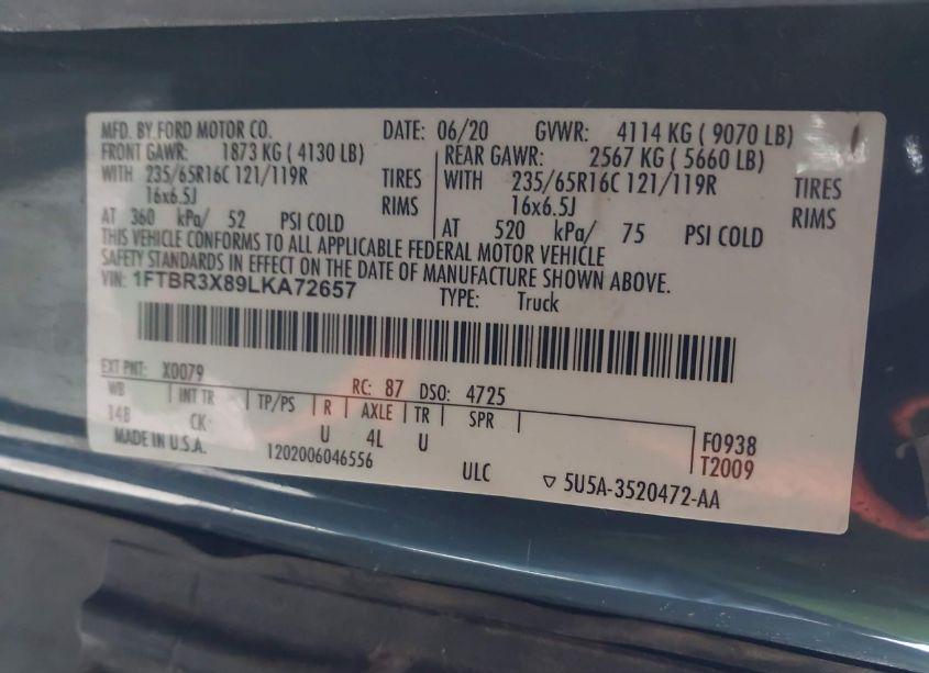 Photo 9 of 2020 Ford Transit-250 CARGO VAN (VIN 1FTBR3X89LKA72657)