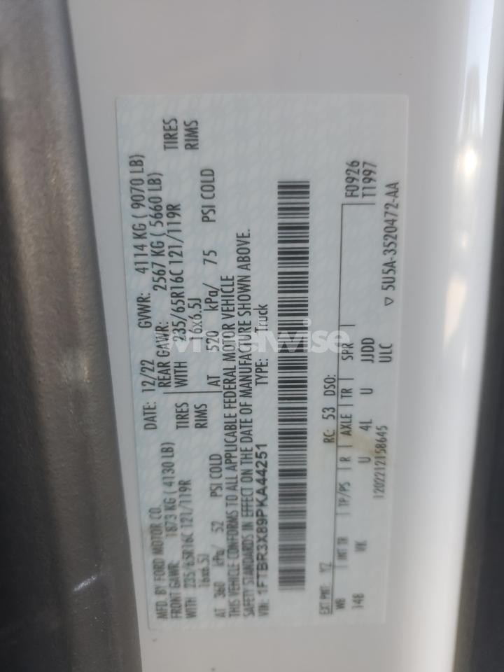 Photo 14 of 2023 FORD TRANSIT T-250 DELIVERY VAN (VIN 1FTBR3X89PKA44251)