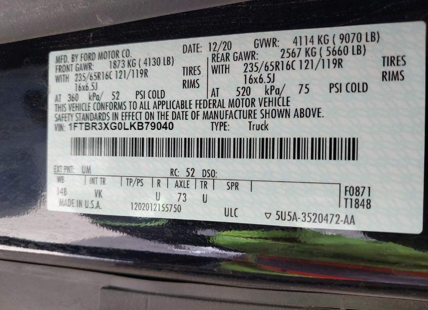 Photo 9 of 2020 Ford Transit-250 CARGO VAN (VIN 1FTBR3XG0LKB79040)