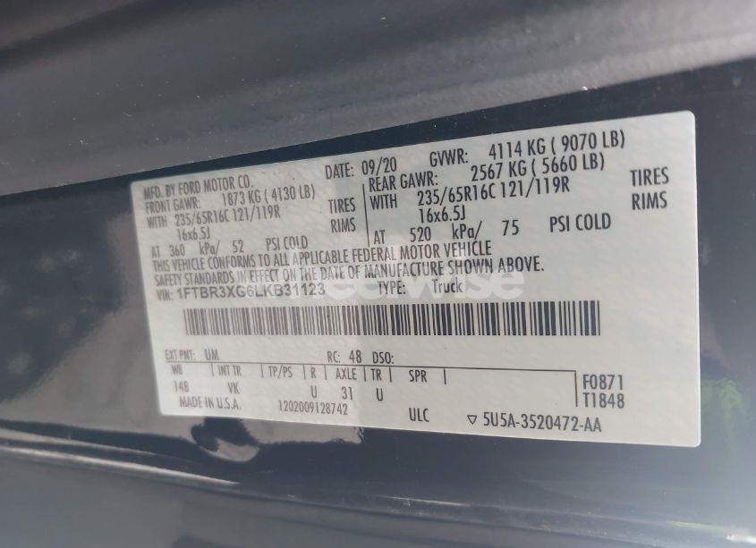 Photo 9 of 2020 Ford Transit-250 CARGO VAN (VIN 1FTBR3XG6LKB31123)