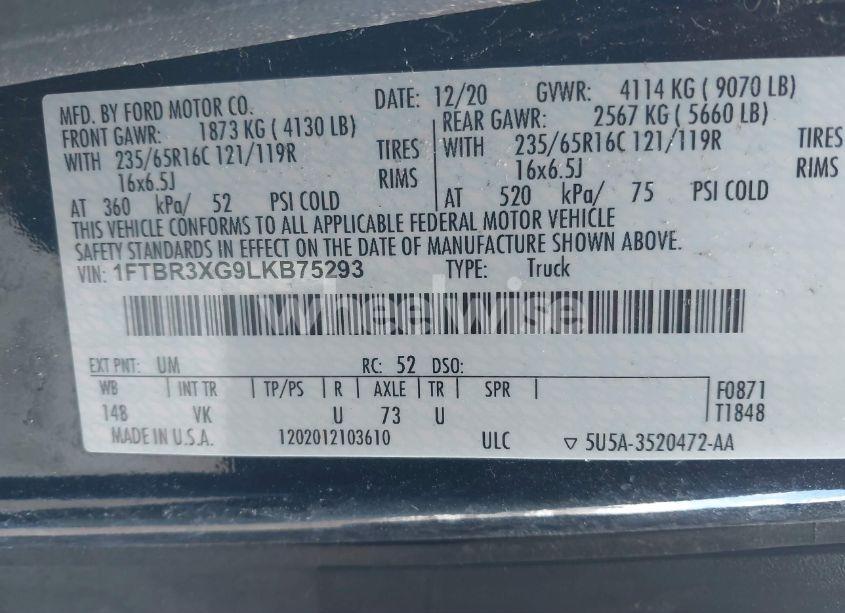 Photo 9 of 2020 Ford Transit-250 CARGO VAN (VIN 1FTBR3XG9LKB75293)