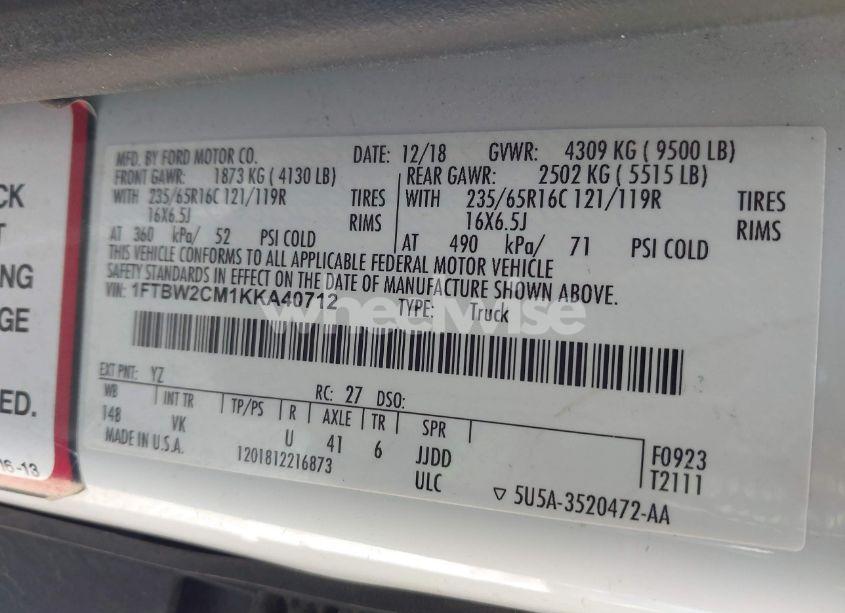 Photo 9 of 2019 Ford Transit-350 (VIN 1FTBW2CM1KKA40712)