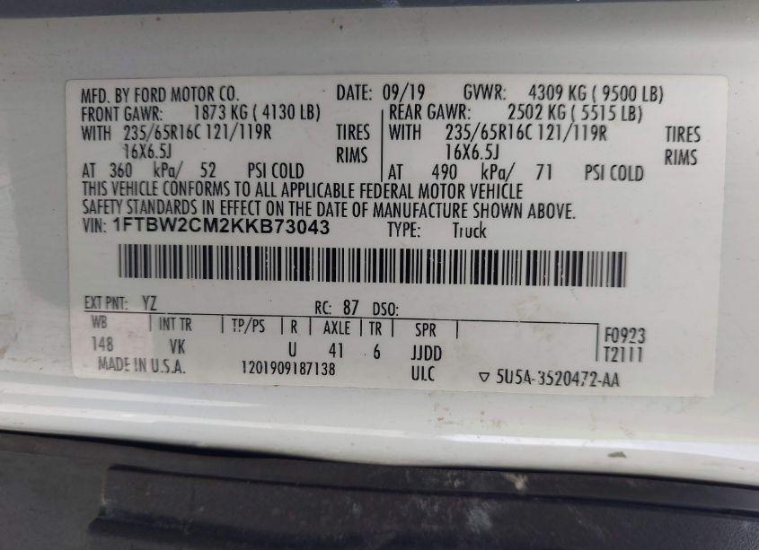 Photo 9 of 2019 Ford Transit-350 N/A (VIN 1FTBW2CM2KKB73043)