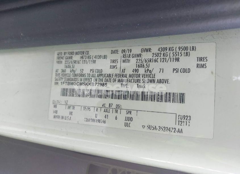 Photo 9 of 2019 Ford Transit-350 (VIN 1FTBW2CM5KKB72985)