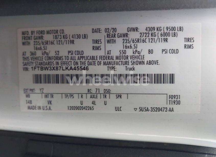 Photo 9 of 2020 Ford Transit-350 CARGO VAN (VIN 1FTBW3X87LKA45546)