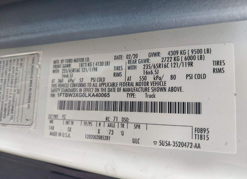 Photo 9 of 2020 Ford Transit-350 CARGO VAN (VIN 1FTBW3XG0LKA40065)