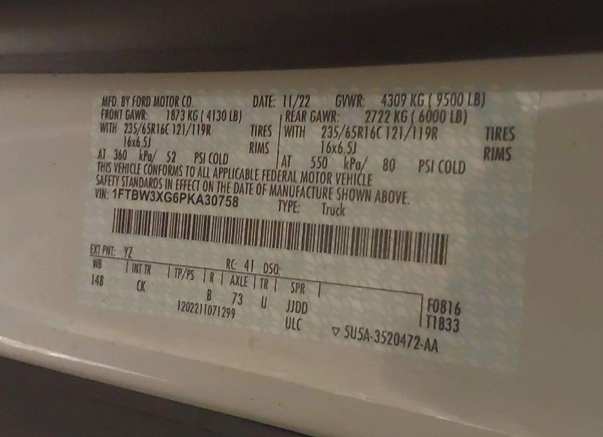 Photo 8 of 2023 Ford Transit-350 CARGO VAN (VIN 1FTBW3XG6PKA30758)