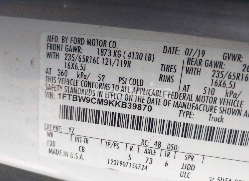 Photo 8 of 2019 Ford Transit-350 (VIN 1FTBW9CM9KKB39870)