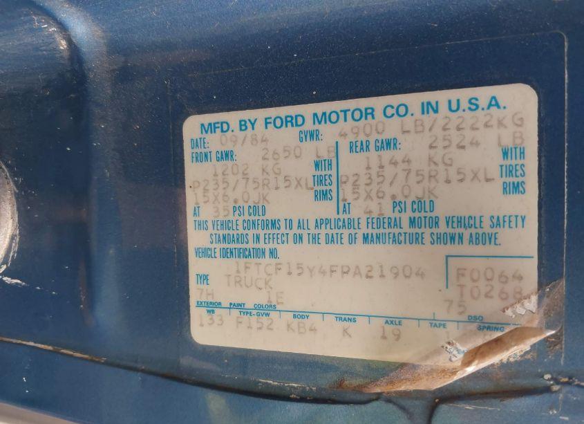 Photo 9 of 1985 Ford F150 (VIN 1FTCF15Y4FPA21904)
