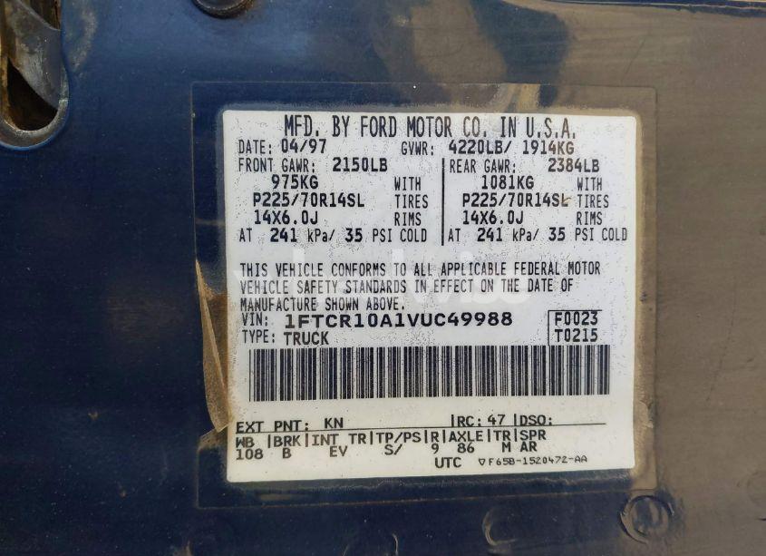 Photo 9 of 1997 Ford Ranger SPLASH/XL/XLT (VIN 1FTCR10A1VUC49988)