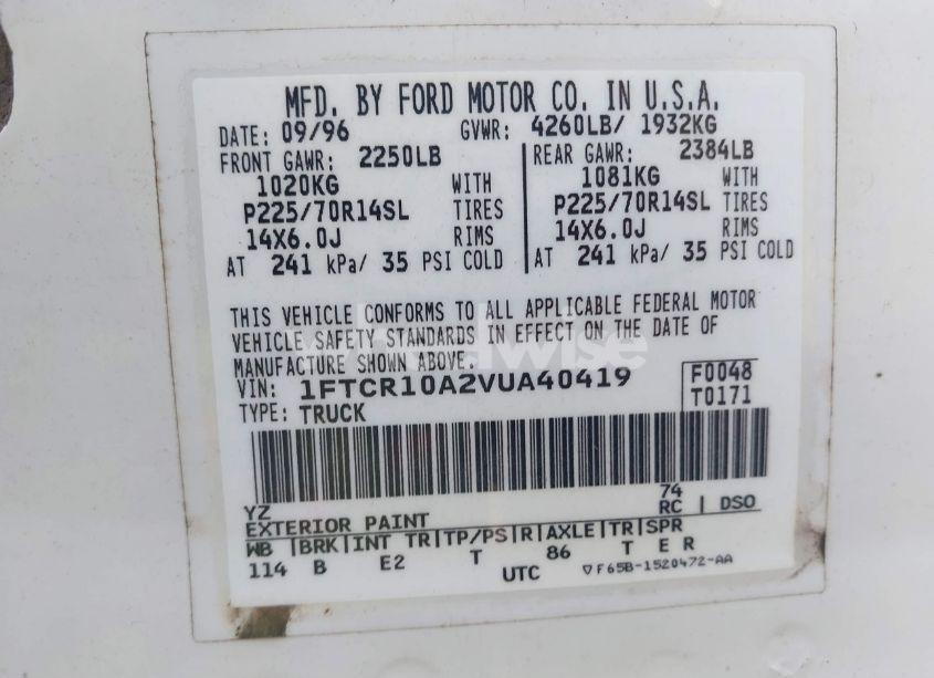 Photo 9 of 1997 Ford Ranger SPLASH/XL/XLT (VIN 1FTCR10A2VUA40419)