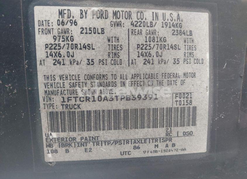 Photo 9 of 1996 Ford Ranger (VIN 1FTCR10A3TPB39391)