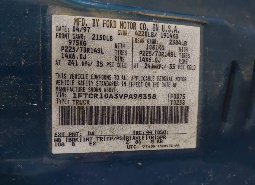 Photo 9 of 1997 Ford Ranger SPLASH/XL/XLT (VIN 1FTCR10A3VPA98358)