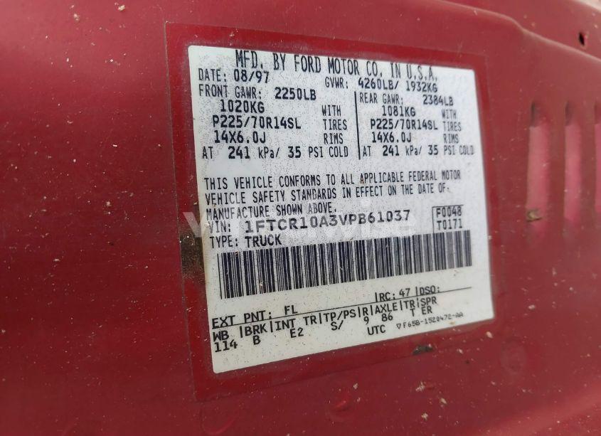 Photo 9 of 1997 Ford Ranger SPLASH/XL/XLT (VIN 1FTCR10A3VPB61037)