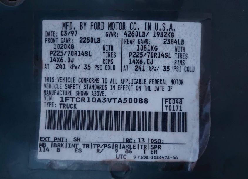 Photo 9 of 1997 Ford Ranger SPLASH/XL/XLT (VIN 1FTCR10A3VTA50088)