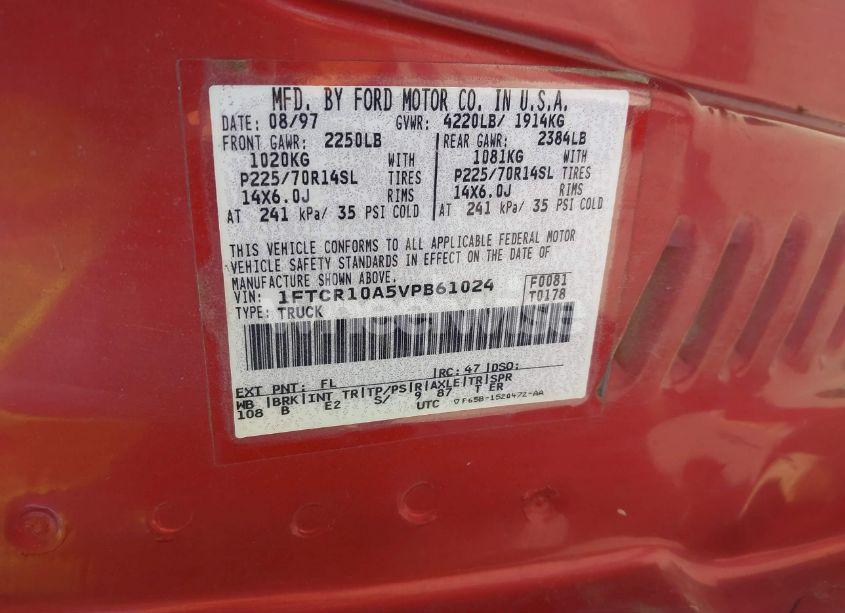 Photo 9 of 1997 Ford Ranger SPLASH/XL/XLT (VIN 1FTCR10A5VPB61024)