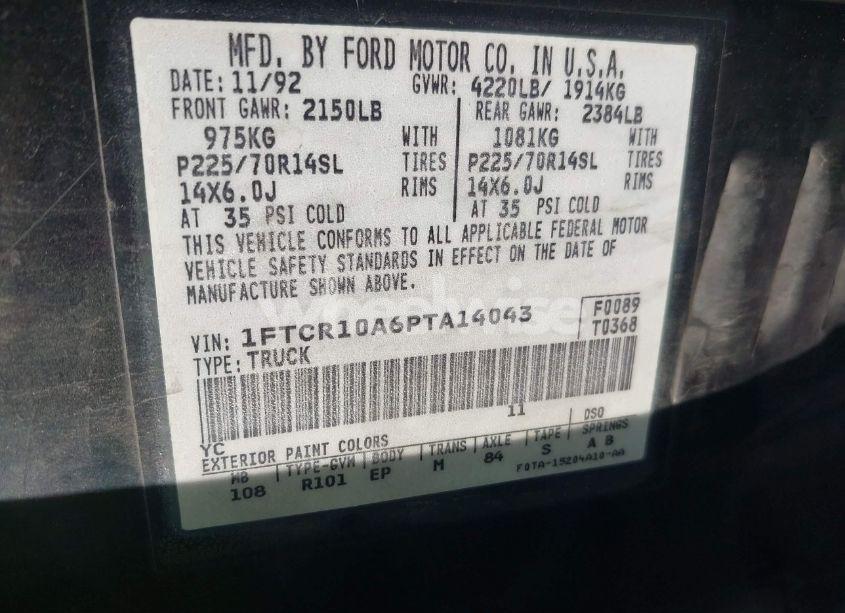 Photo 9 of 1993 Ford Ranger (VIN 1FTCR10A6PTA14043)