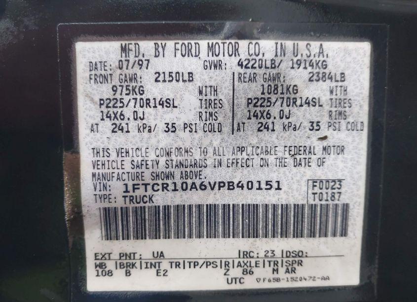 Photo 9 of 1997 Ford Ranger SPLASH/XL/XLT (VIN 1FTCR10A6VPB40151)