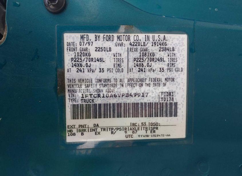 Photo 9 of 1997 Ford Ranger SPLASH/XL/XLT (VIN 1FTCR10A6VPB49917)