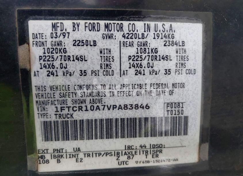 Photo 9 of 1997 Ford Ranger SPLASH/XL/XLT (VIN 1FTCR10A7VPA83846)