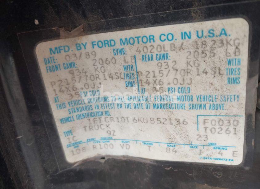 Photo 9 of 1989 Ford Ranger (VIN 1FTCR10T6KUB52136)