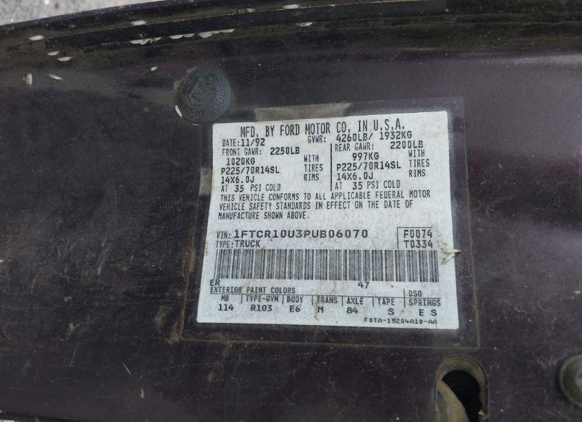 Photo 9 of 1993 Ford Ranger (VIN 1FTCR10U3PUB06070)