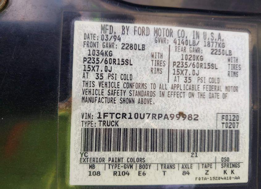 Photo 9 of 1994 Ford Ranger (VIN 1FTCR10U7RPA99982)