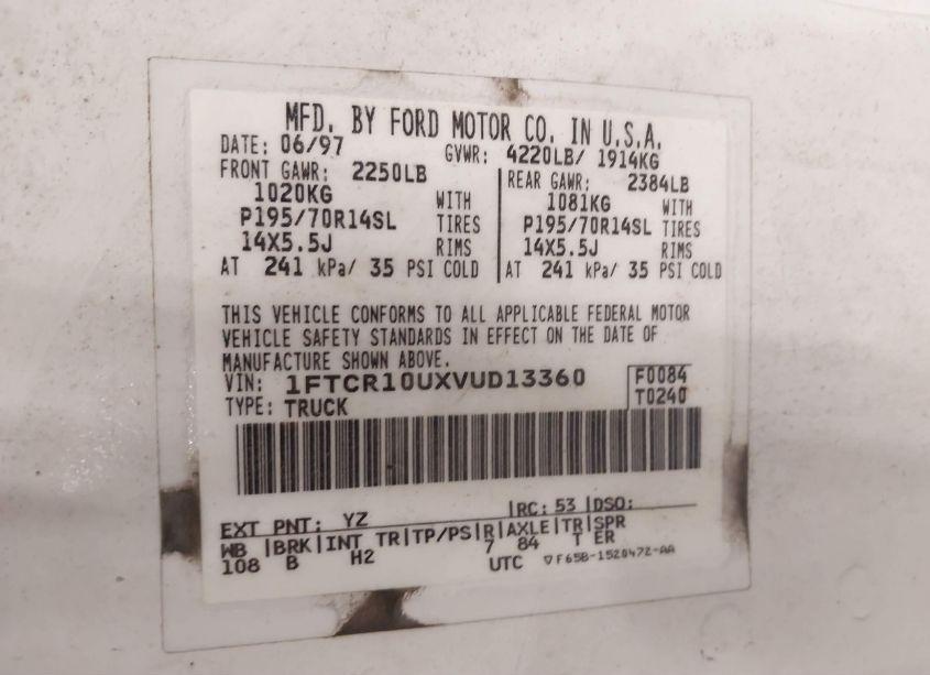 Photo 9 of 1997 Ford Ranger SPLASH/XL/XLT (VIN 1FTCR10UXVUD13360)