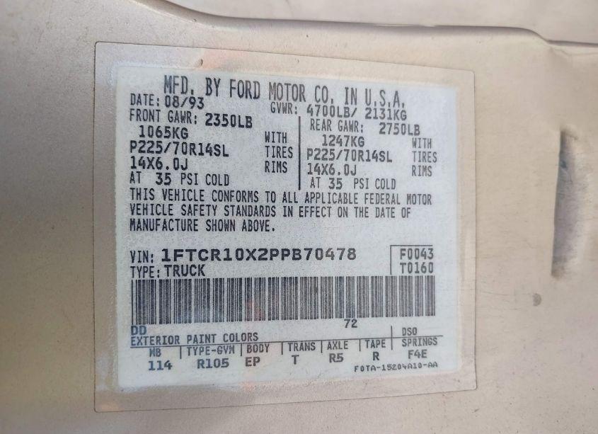Photo 9 of 1993 Ford Ranger (VIN 1FTCR10X2PPB70478)
