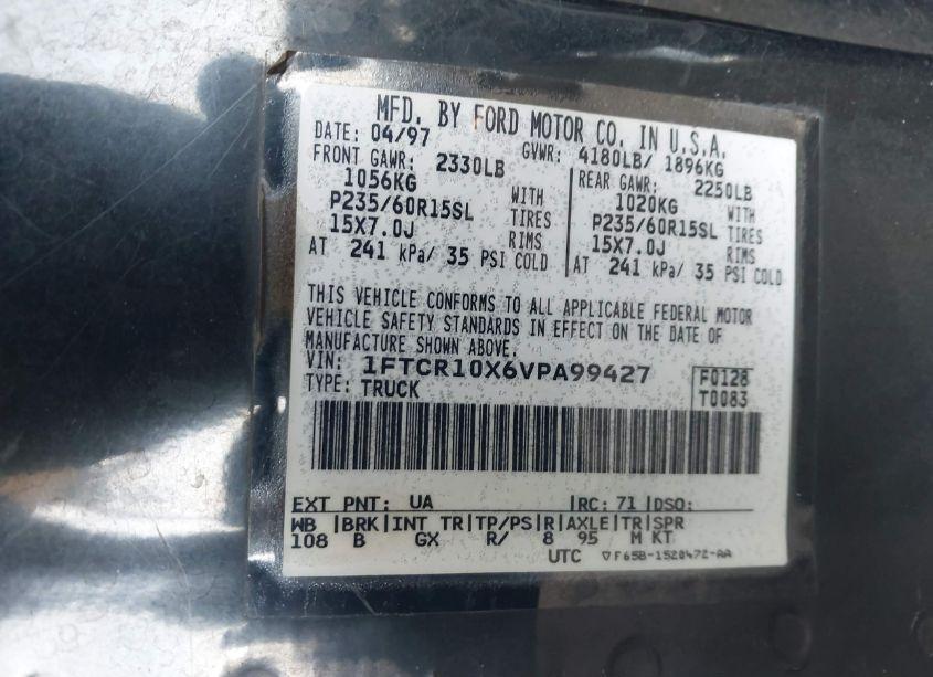 Photo 9 of 1997 Ford Ranger SPLASH/XL/XLT (VIN 1FTCR10X6VPA99427)