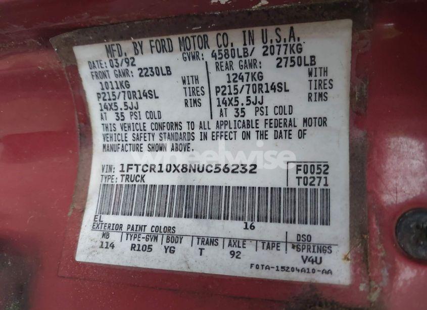 Photo 9 of 1992 Ford Ranger N/A (VIN 1FTCR10X8NUC56232)