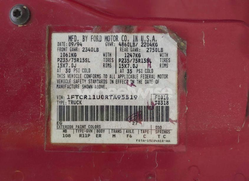Photo 9 of 1994 Ford Ranger (VIN 1FTCR11U0RTA95519)