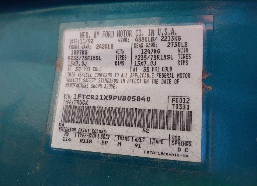 Photo 9 of 1993 Ford Ranger (VIN 1FTCR11X9PUB05840)