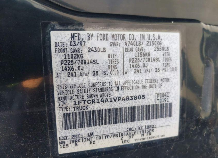 Photo 9 of 1997 Ford Ranger XL/XLT (VIN 1FTCR14A1VPA83805)