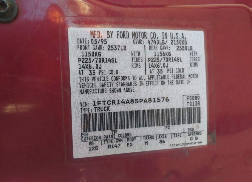 Photo 9 of 1995 Ford Ranger SUPER CAB (VIN 1FTCR14A8SPA81576)