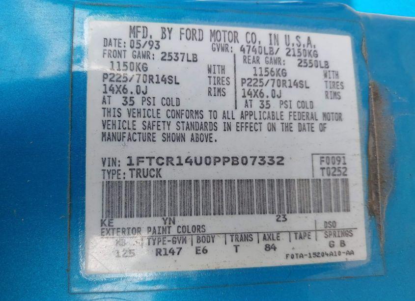 Photo 8 of 1993 Ford Ranger SUPER CAB (VIN 1FTCR14U0PPB07332)