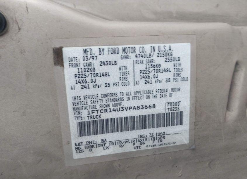 Photo 9 of 1997 Ford Ranger SPLASH/XL/XLT (VIN 1FTCR14U3VPA83668)