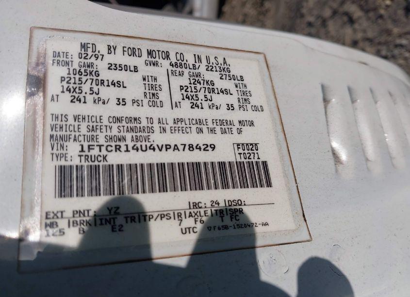 Photo 9 of 1997 Ford Ranger SPLASH/XL/XLT (VIN 1FTCR14U4VPA78429)