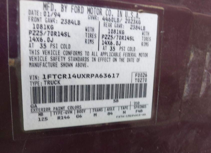 Photo 9 of 1994 Ford Ranger SUPER CAB (VIN 1FTCR14UXRPA63617)