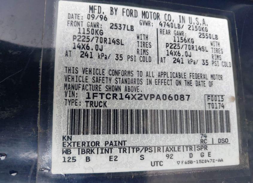 Photo 9 of 1997 Ford Ranger SPLASH/XLT (VIN 1FTCR14X2VPA06087)