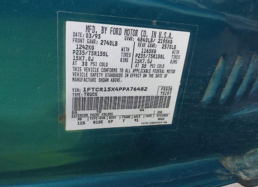 Photo 9 of 1993 Ford Ranger SUPER CAB (VIN 1FTCR15X4PPA76482)