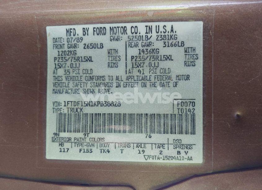 Photo 9 of 1989 Ford F150 (VIN 1FTDF15N1KPB38828)